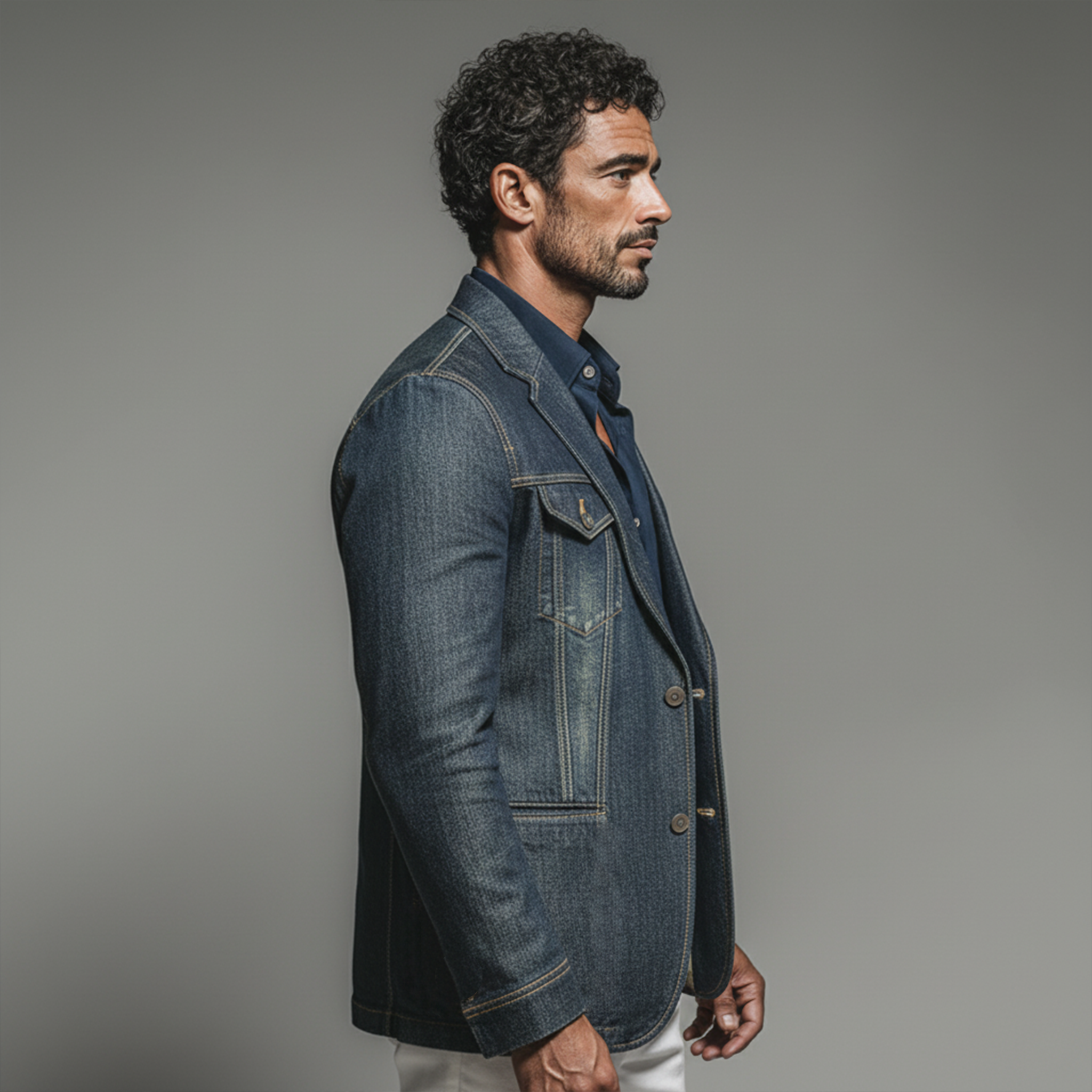 Men's Classic Casual Rugged Style Washed Denim Multi-pocket Single-breasted Blazer MTA3016K8K