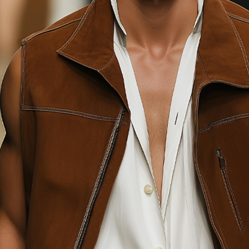 Men's Vintage Classic Suede Zip-Up Vest MTA1687F9U