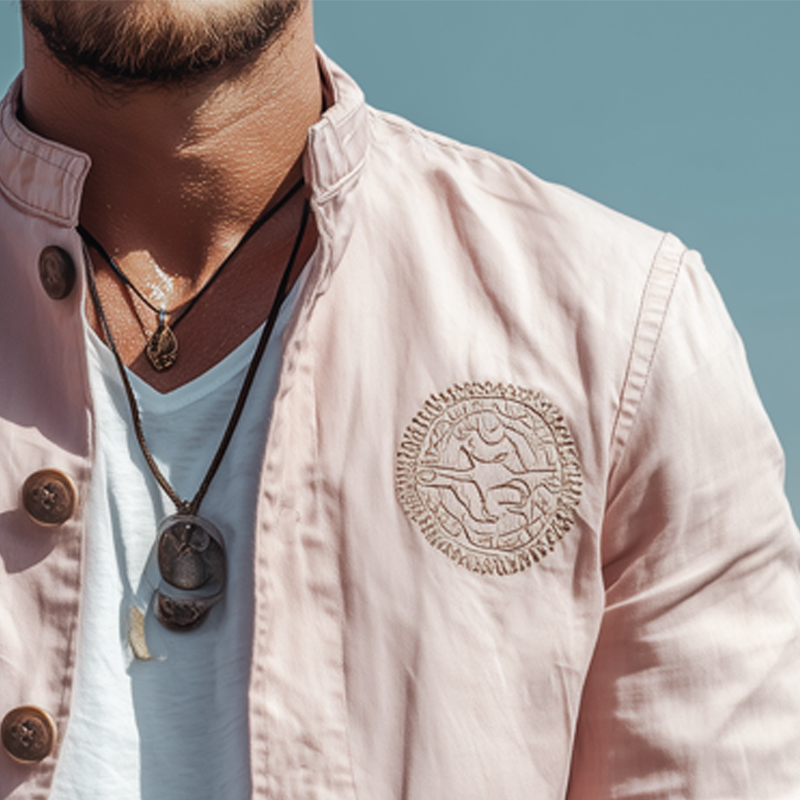 Men's Spring And Autumn Stand Collar Cotton Embroidered Button Jacket MTA0622H0U