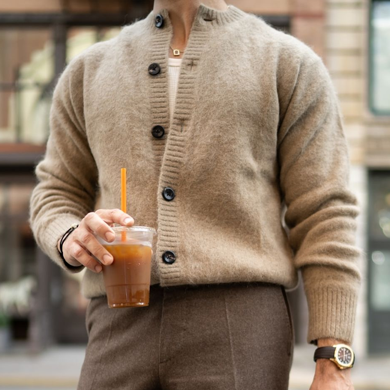 Men's Classic Business Camel Button-Down Knit Cardigan MTA0773K2U