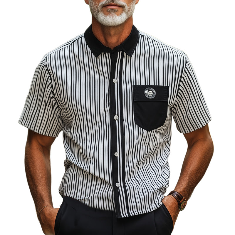 Men's Summer Business Vertical Striped Lapel Short-Sleeved Shirt MTA2147E9U