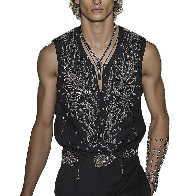Men's Summer Fashion Embroidery Cotton Blend Sleeveless Shirt MTA2666F0P