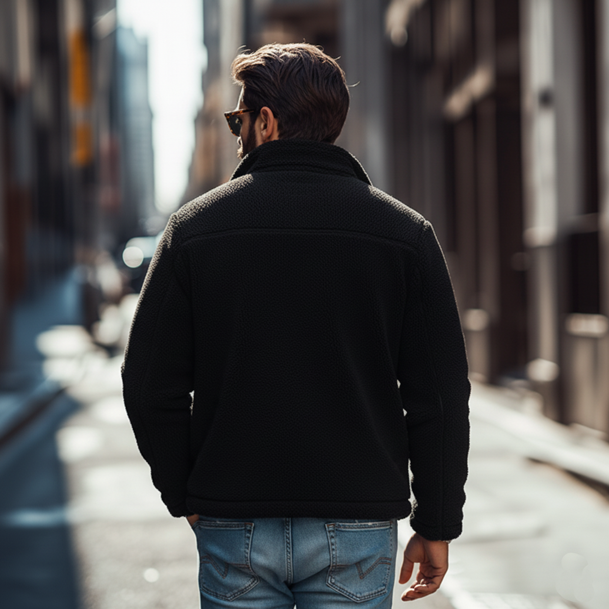 Men's Classic Fashion Stand Collar PU Leather Pocket Zipper Fleece Jacket MTA0106K1K