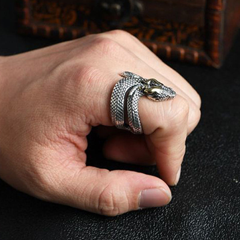 Men's Vintage S925 Silver Python Adjustable Ring MTA3007F1M