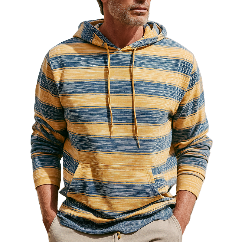 Men's Fashion Striped Print Cotton Blend Hooded Sweatshirt MTA1326H3P