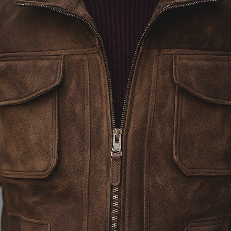 Men's Winter Retro Faux Suede Fleece Lined Lapel Zip-Up Jacket MTA0163K3P