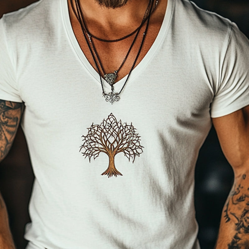 Men's Cotton Blend V-Neck Printed Short Sleeve T-Shirt MTA3002D2X