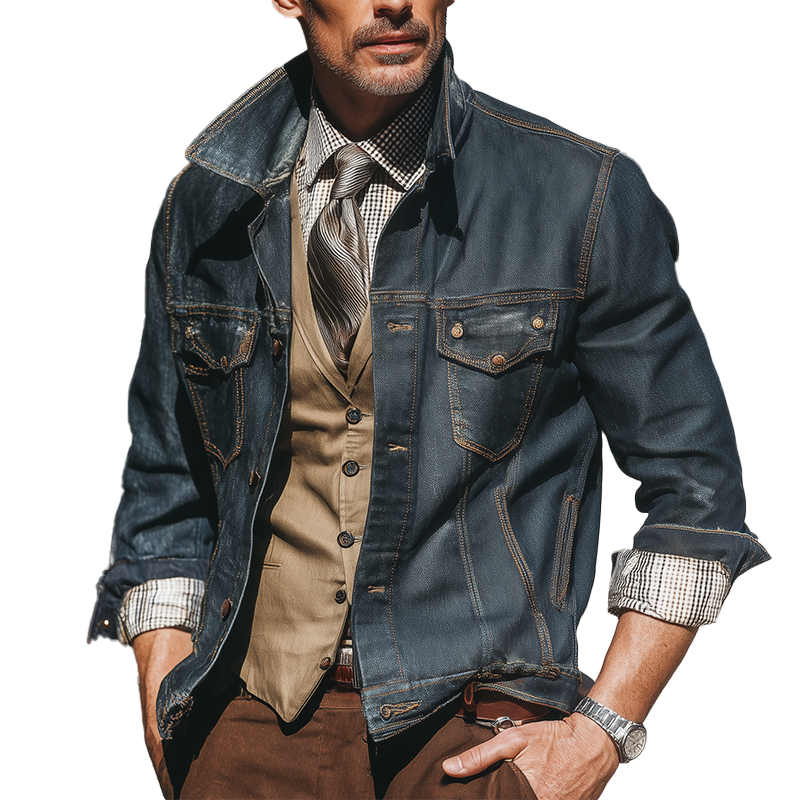 Men's Vintage Washed Distressed Denim Thin Jacket MTA0208I5P