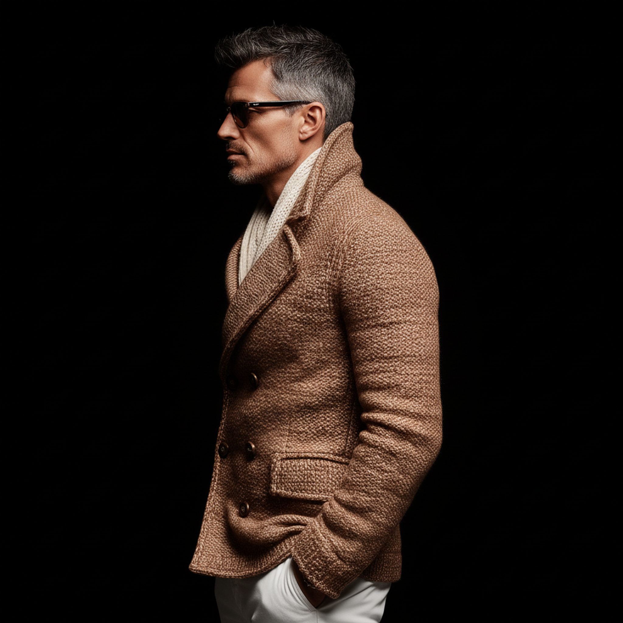 Men's Classic Retro Tough Style Double-breasted Lapel Slim Knitted Cardigan MTA1059J2K