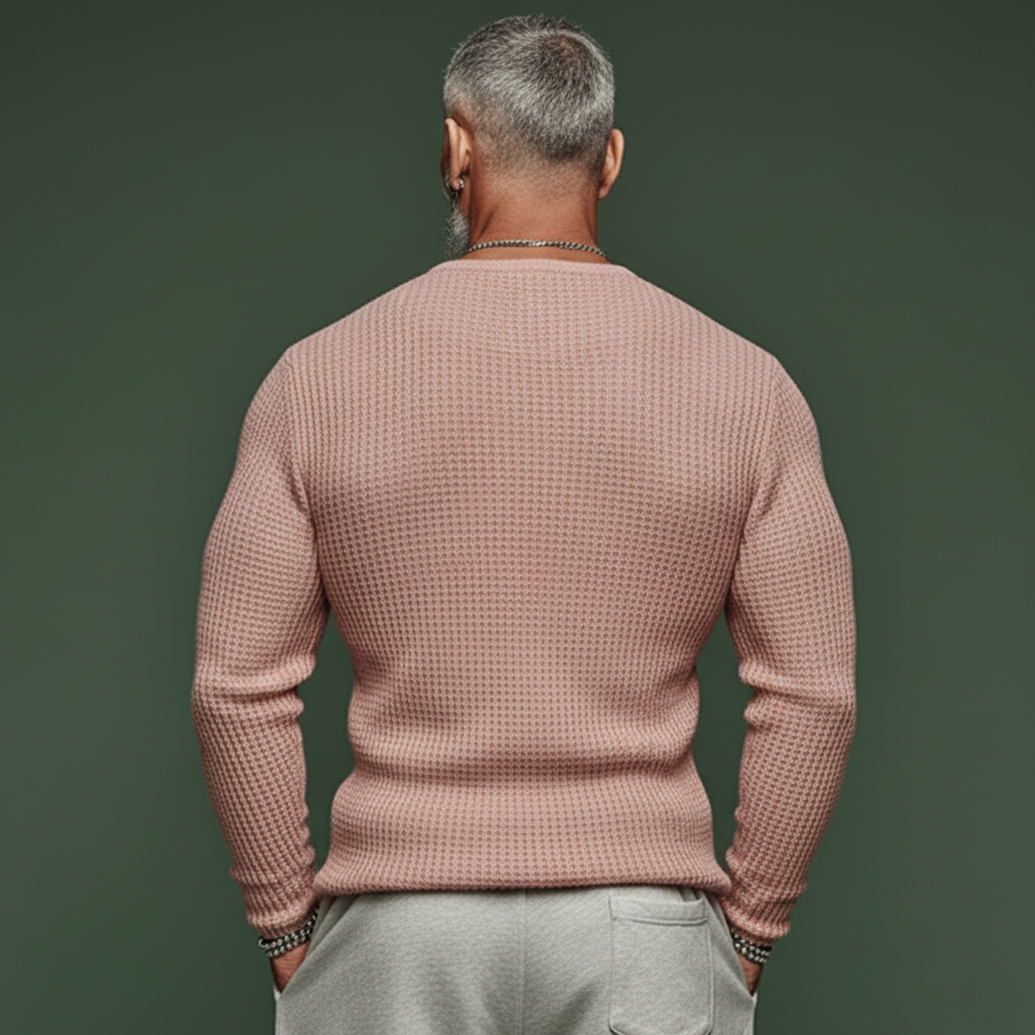 Men's Classic Casual Henley Neck Waffle Knit Long-sleeved T-shirt MTA2300L3K