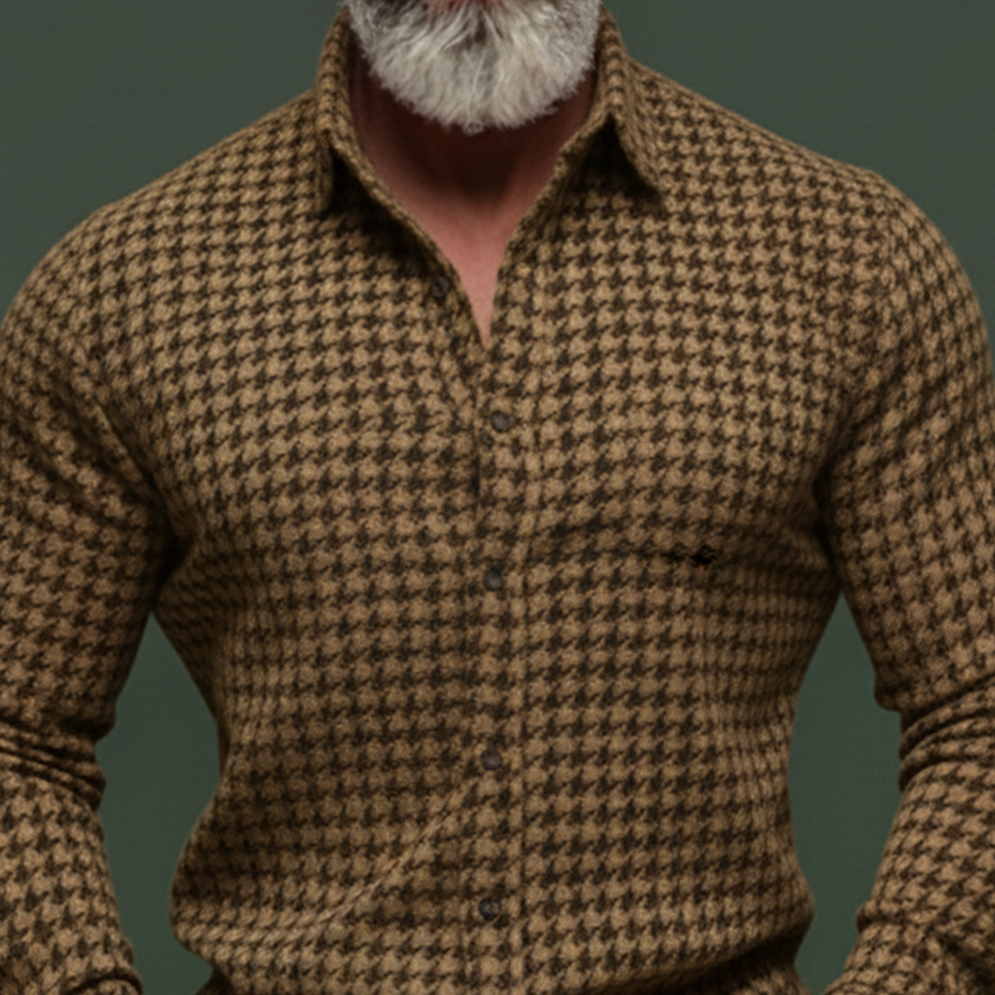 Men's Classic Casual Houndstooth Wool Long-sleeved Shirt MTA2818K9K