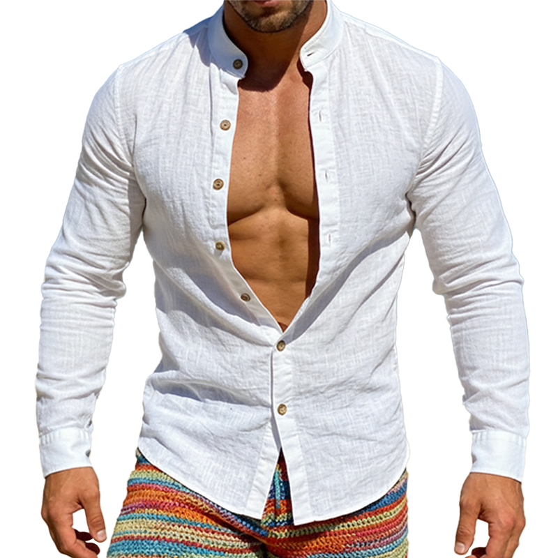 Men's Spring/Summer Fashion 100% Cotton Long-Sleeved Button-Down Shirt MTZ0582B8P