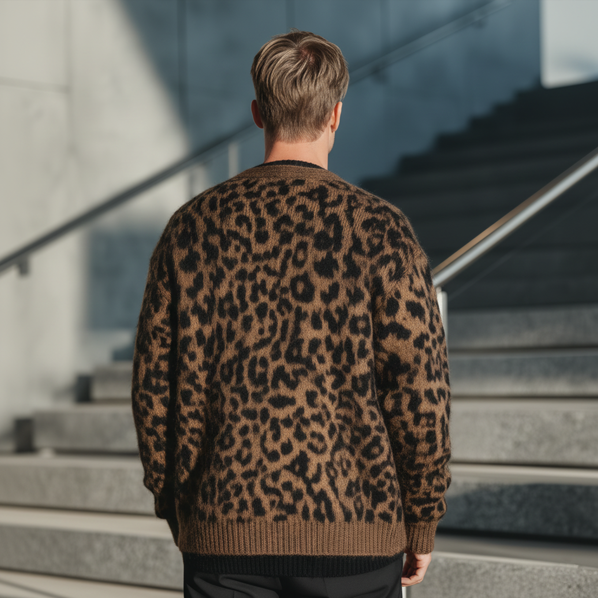 Men's Classic Casual Leopard Print Loose Knit Cardigan MTA1600J4K