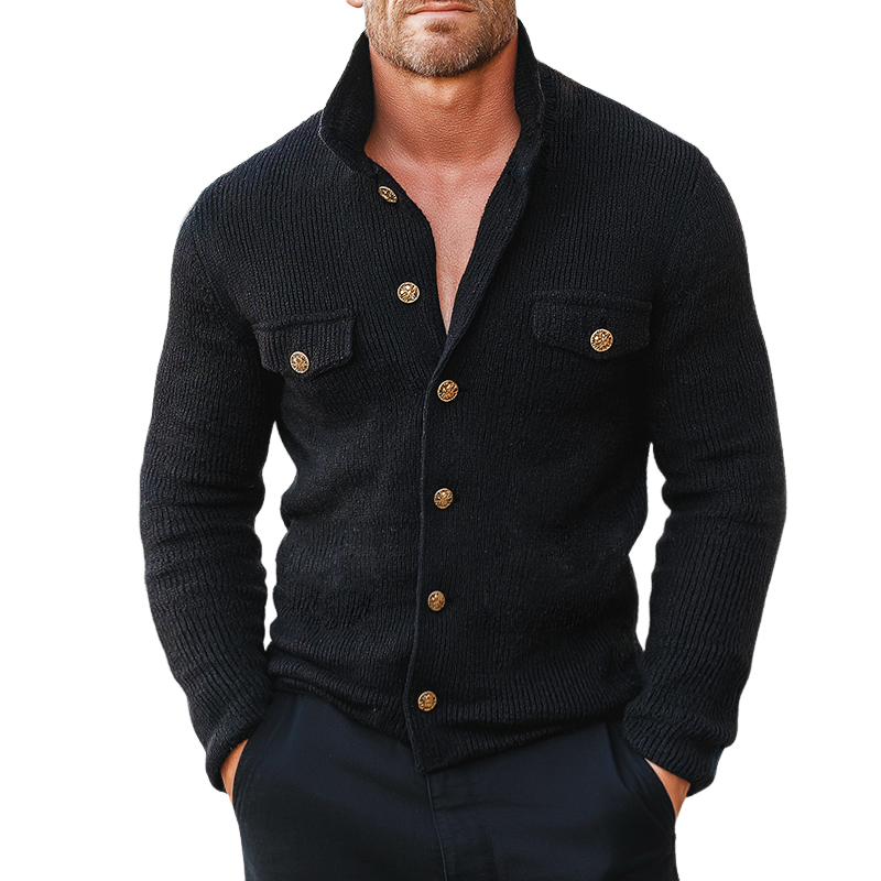 Men's Retro Casual Knitted Stand Collar Button-Up Shirt Cardigan MTA3110J7TO