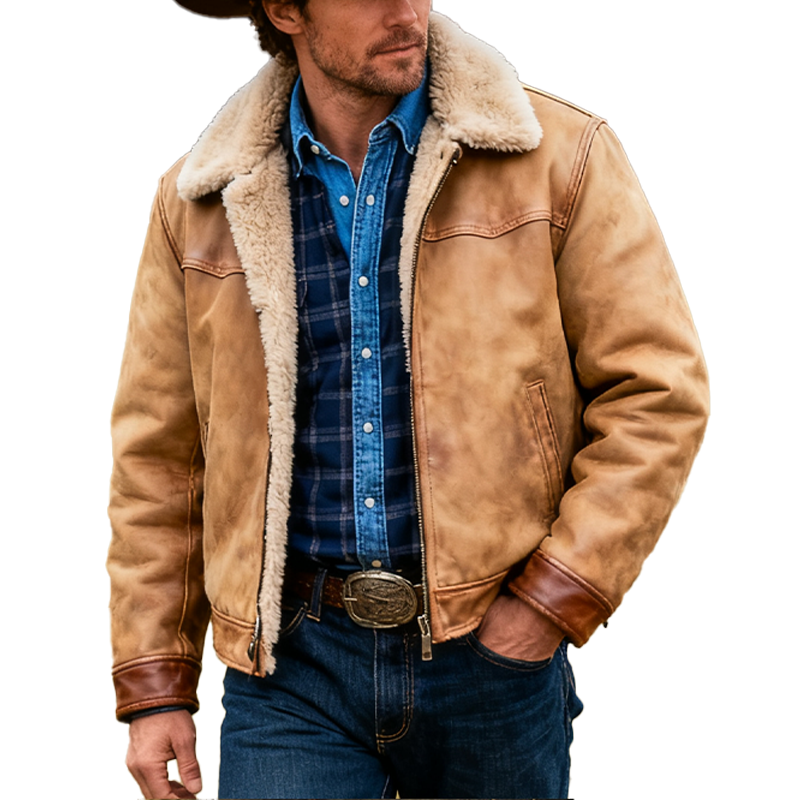 Men's Winter Retro Faux Suede Fleece Lined Jacket MTA0571K1P