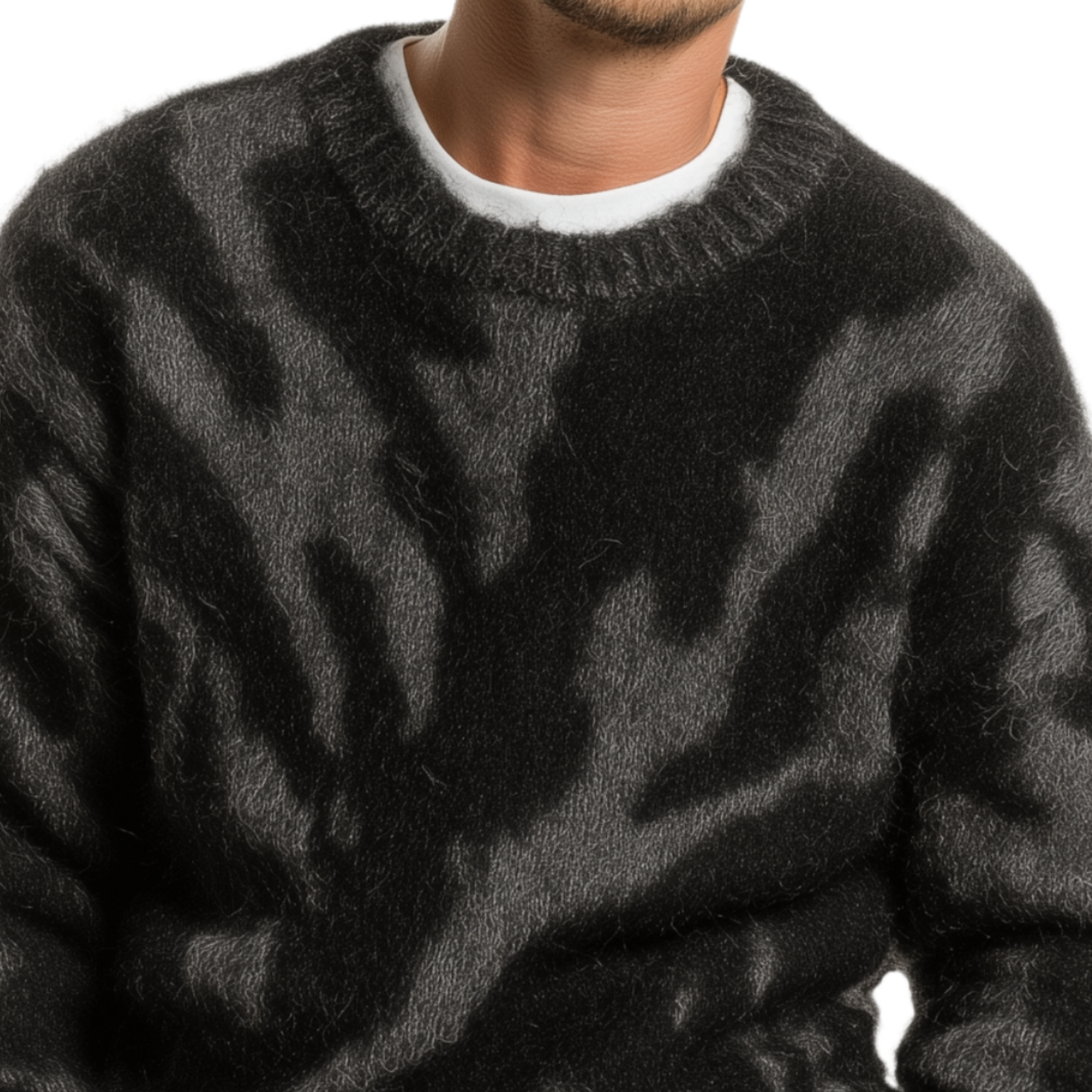 Men's Casual And Fashionable Round Neck Zebra Pattern Loose Sweater MTA1759J3K