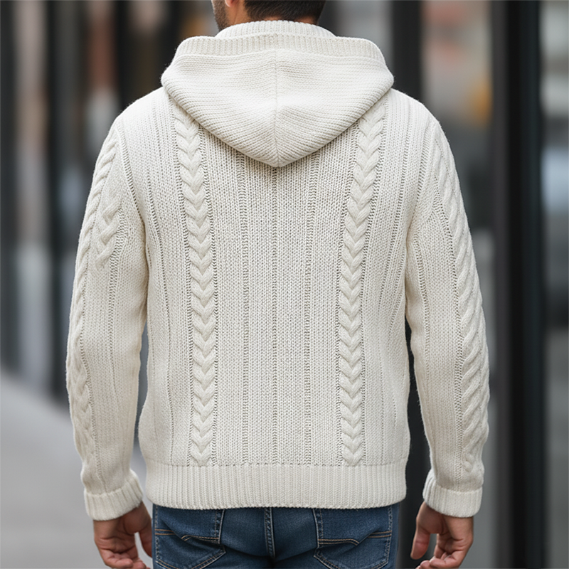 Men's Winter Simple Cotton Yarn Knitted Hooded Cardigan MTA0325K0P