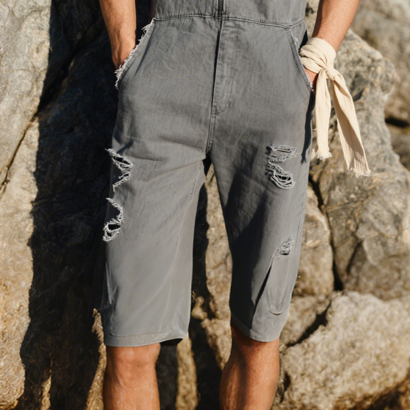 Men's Fashion Solid Hooded Sleeveless Shorts Rough Edges Outdoor Cargo Jumpsuit MTA1509E7Z