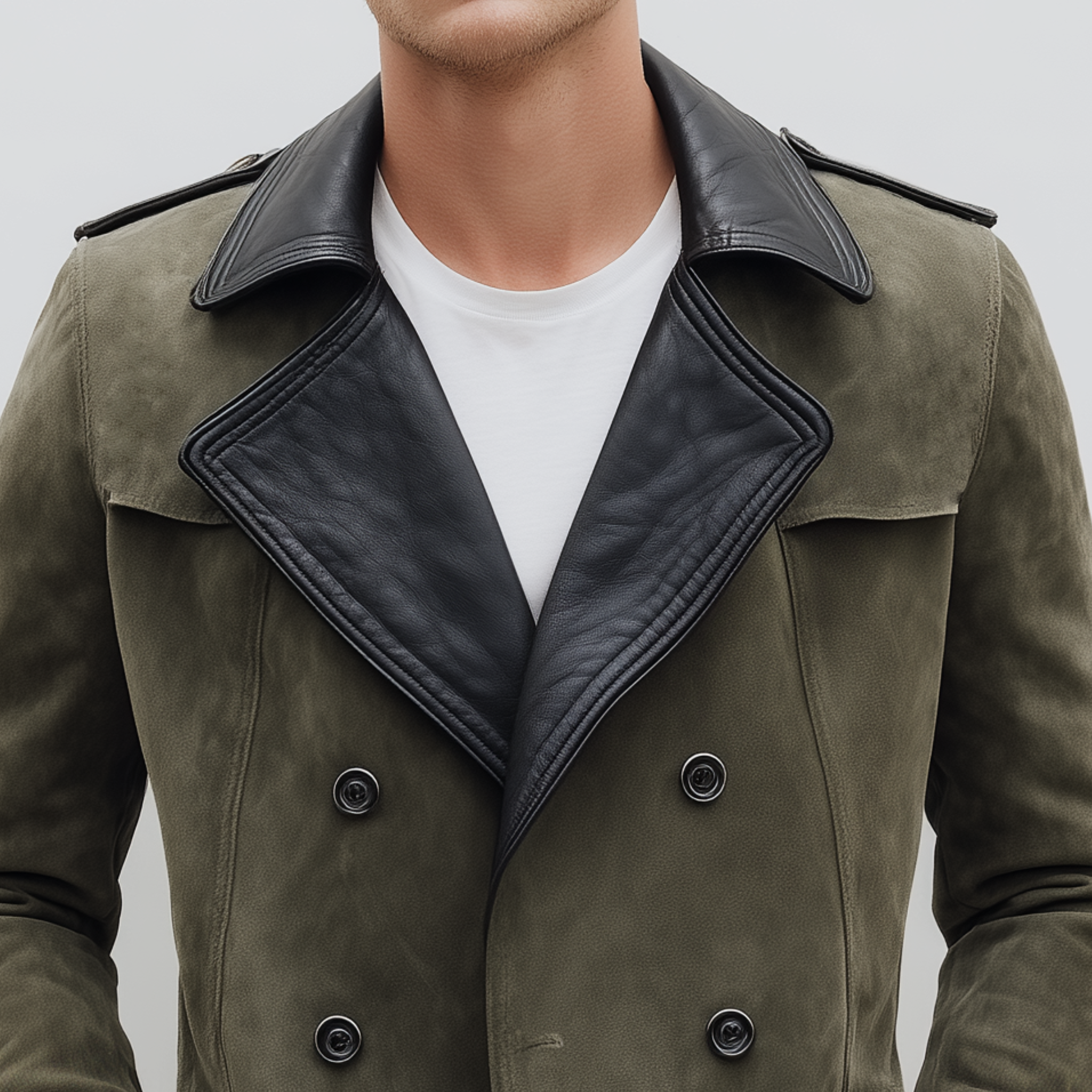 Men's Classic Casual Lapel PU Leather Double-breasted Suede Jacket MTA0279I9K
