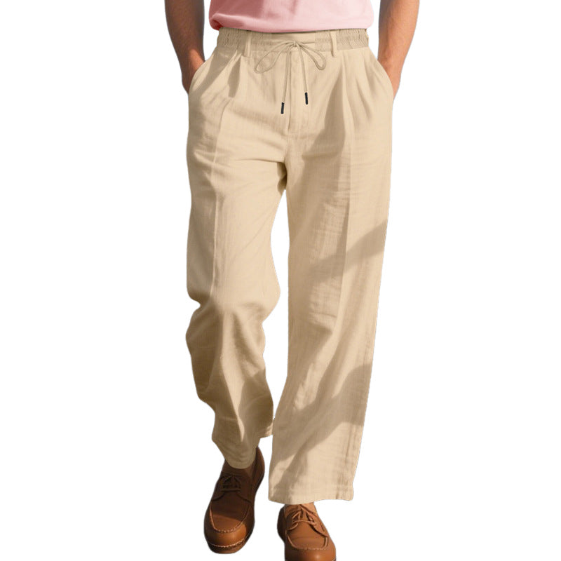 Men's Solid Color Cotton And Linen Holiday Elastic Waist Casual Pants MTA1606E9X