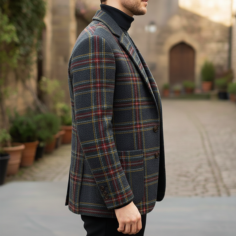 Men's Classic Slim Fit Plaid Two-Button Blazer MTA2674I0U
