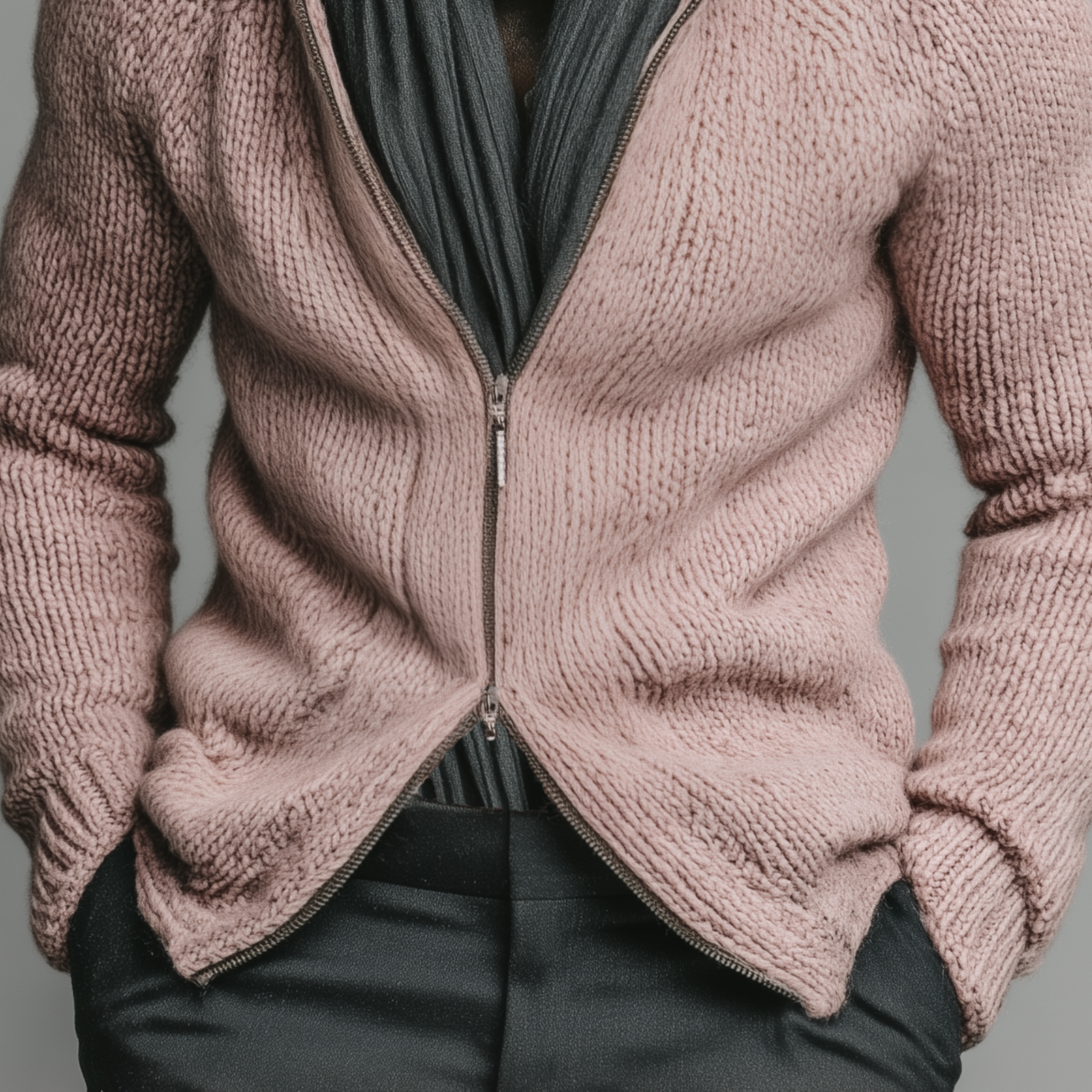 Men's Classic Casual Stand-up Collar Pink Zipper Slim Fit Knitted Cardigan MTA1880I6K