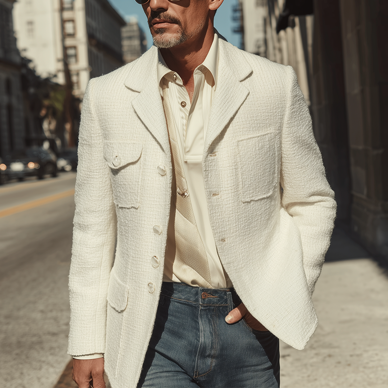 Men's Autumn And Winter Fashion Simple Textured Tweed Suit Jacket MTA0831I5P