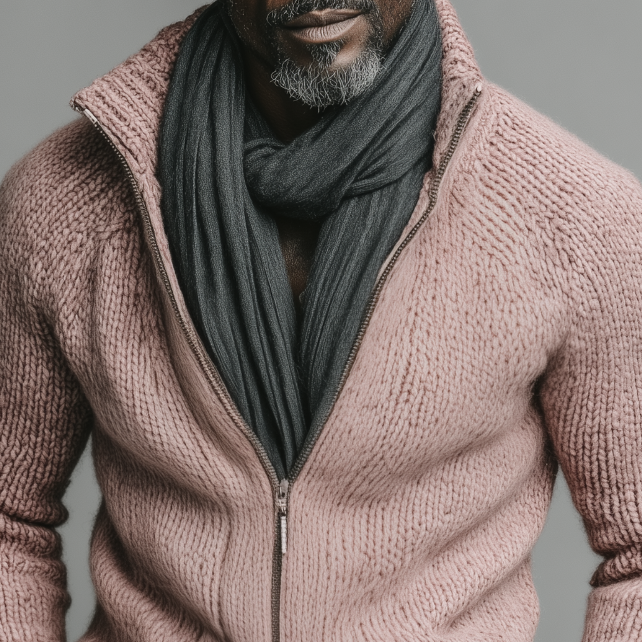 Men's Classic Casual Stand-up Collar Pink Zipper Slim Fit Knitted Cardigan MTA1880I6K