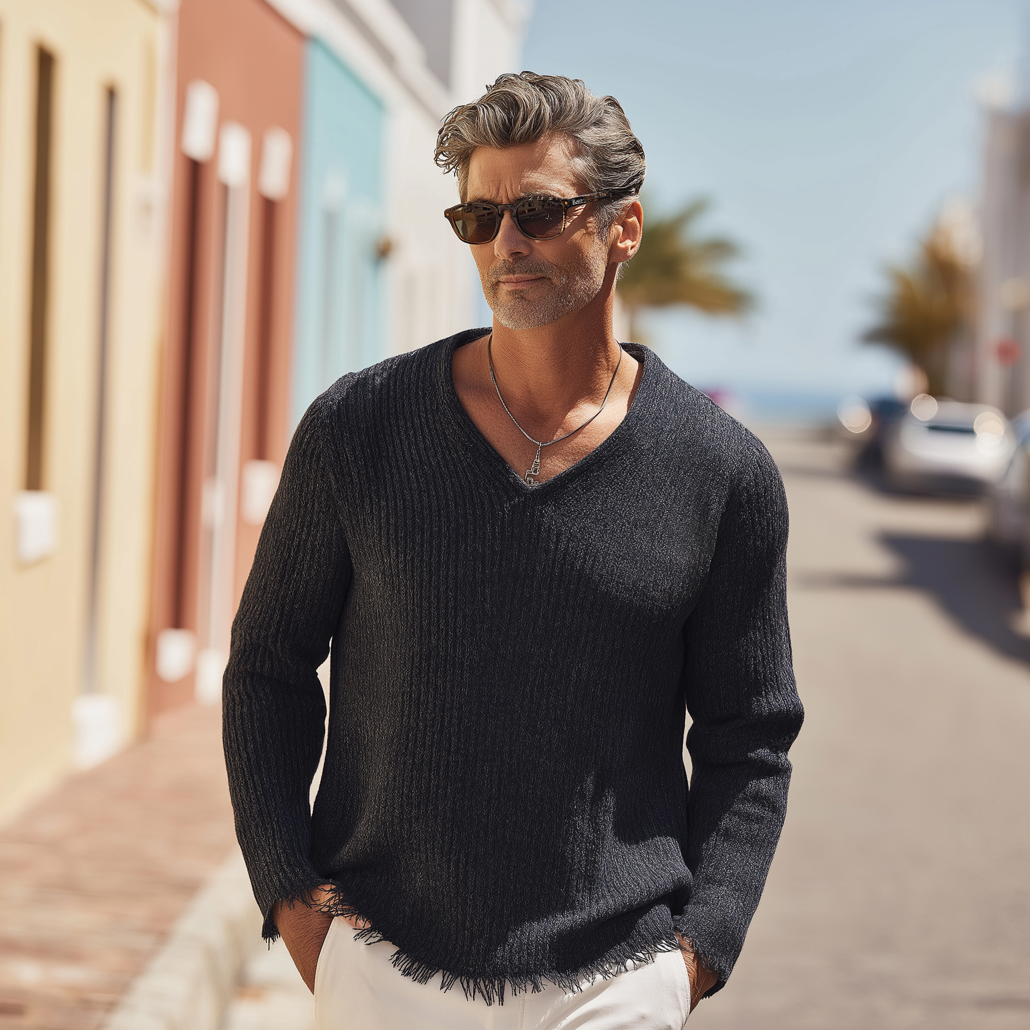 Men's Vintage Raw Edge Heathered Knitted Sweater MTA1367H6P