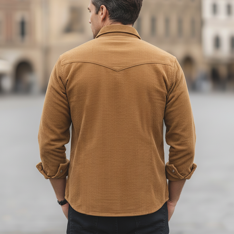 Men's Classic Corduroy Embroidered Casual Long-sleeved Shirt MTZ0537A6U