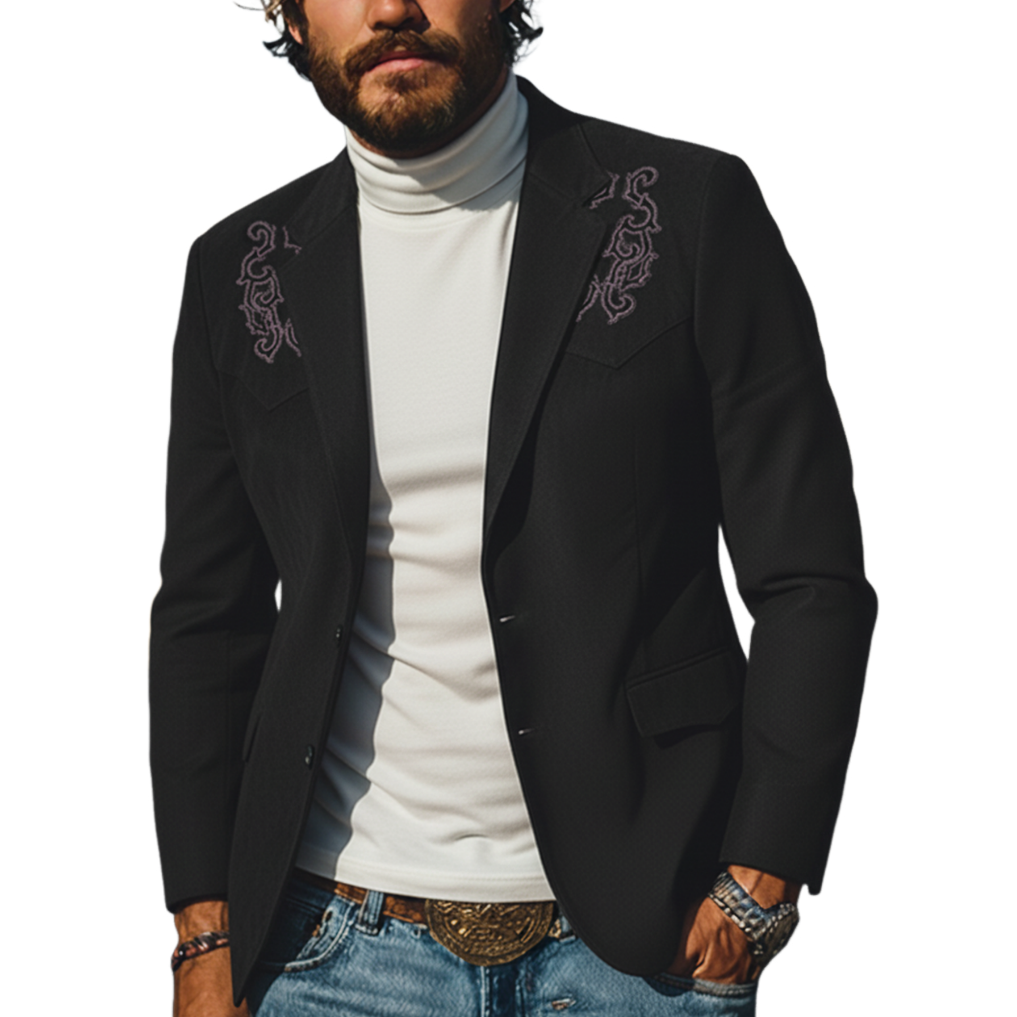 Men's Classic Retro Western Style Embroidered Faux Suede Blazer MTA1055K2K