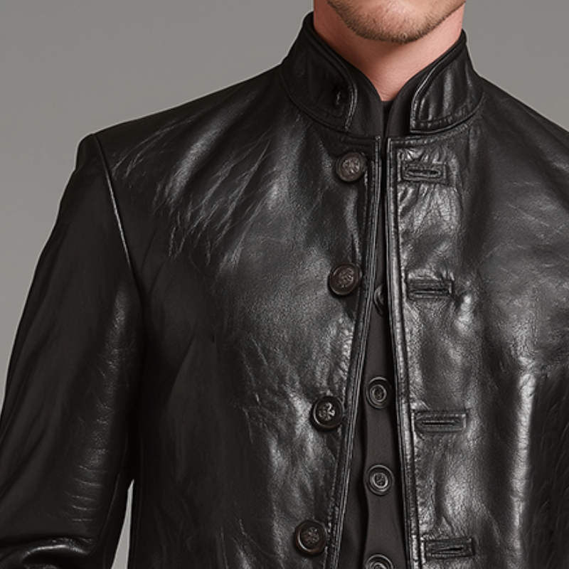 Men's Retro Casual Solid Color PU Stand Collar Leather Jacket MTA1158K8TO