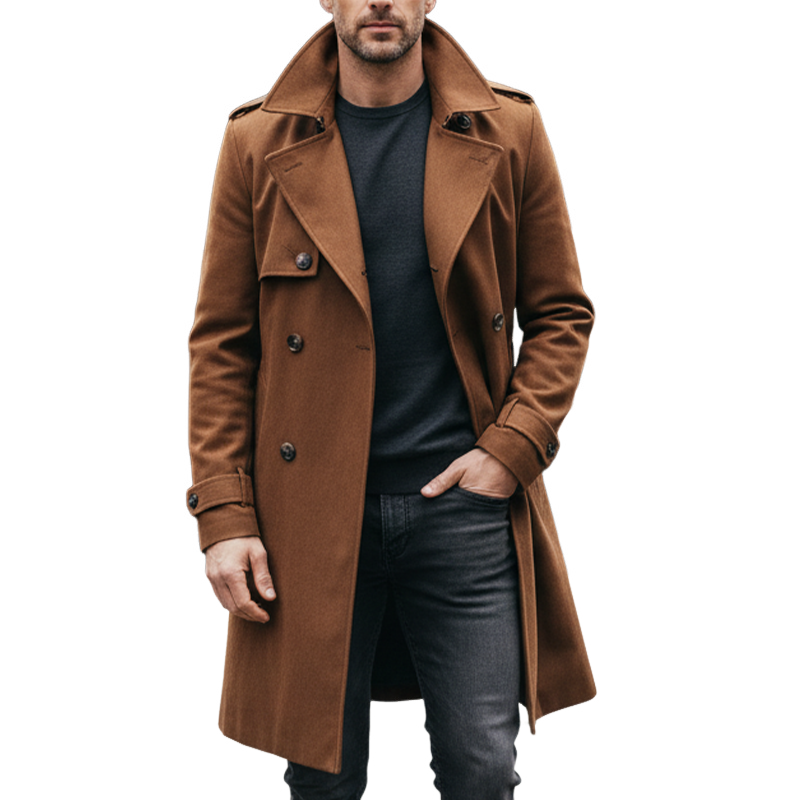 Men's British Style Double-breasted Blended Faux Wool Long Coat MTA1092I4X