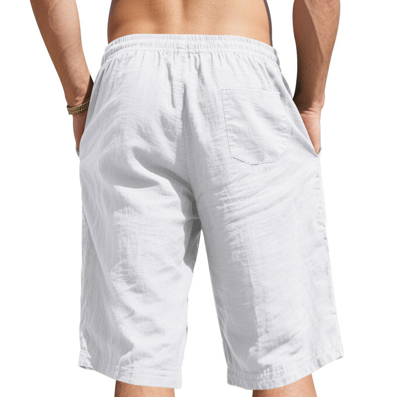 Men's Casual Breathable Cotton Linen Elastic Waist Loose Shorts MTA2986D6M