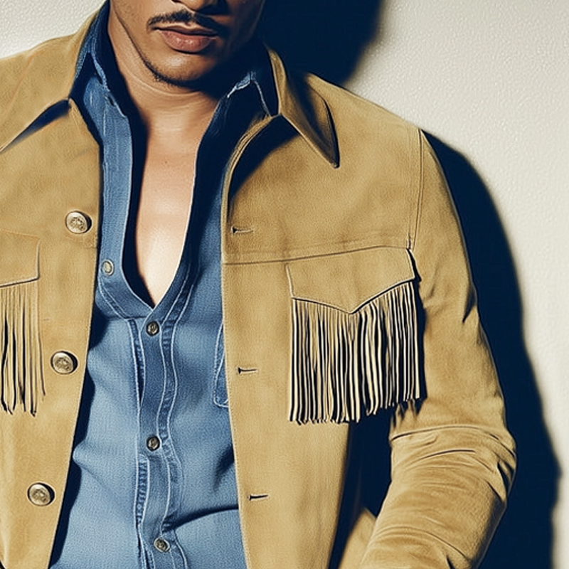 Men's Vintage Western Style Fringe Suede Jacket MTA2624H6U