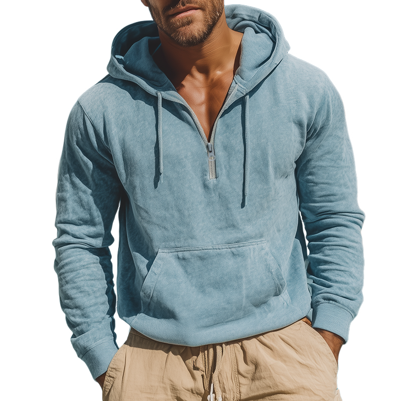 Men's Cotton Vintage Heavy Washed Zipper Hoodie MTA0391G8TO