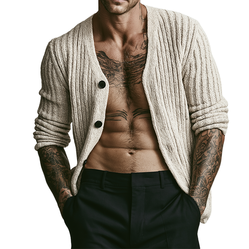 Men's Retro Casual Knitted Collarless Button-Down Cardigan MTZ0430B3TO