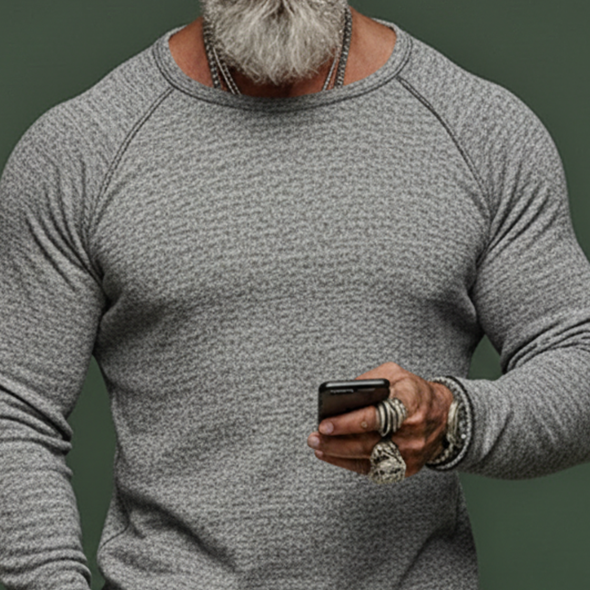 Men's Classic Casual Tough-guy Style Cotton-blend Terry Fabric Crew Neck Long-sleeved T-shirt MTA2328L0K