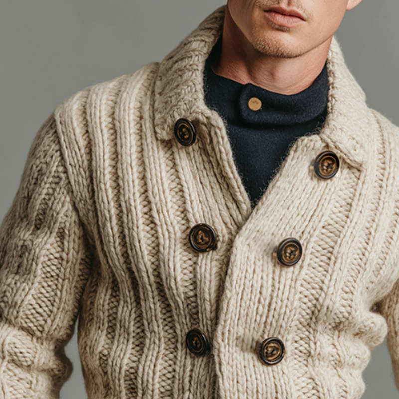 Men's Retro Casual Knitted Cropped Sweater Lapel Double-breasted Cardigan MTA1403J1TO