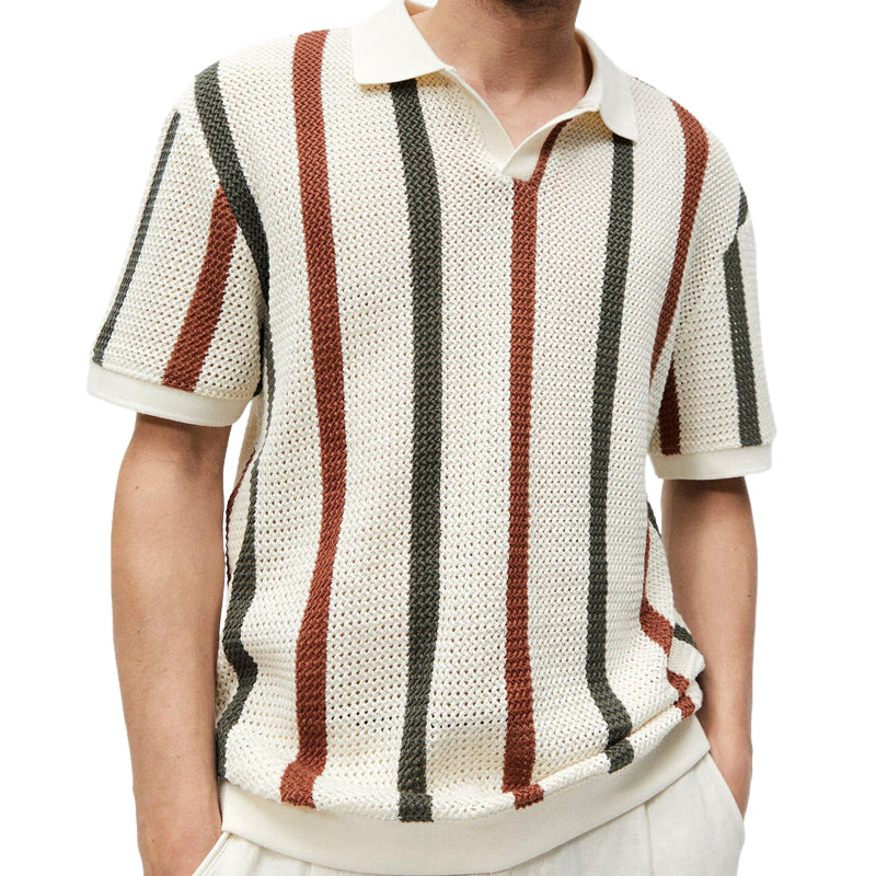 Men's Casual Striped Pullover Knitted Short Sleeve POLO Shirt MTA2789D1X