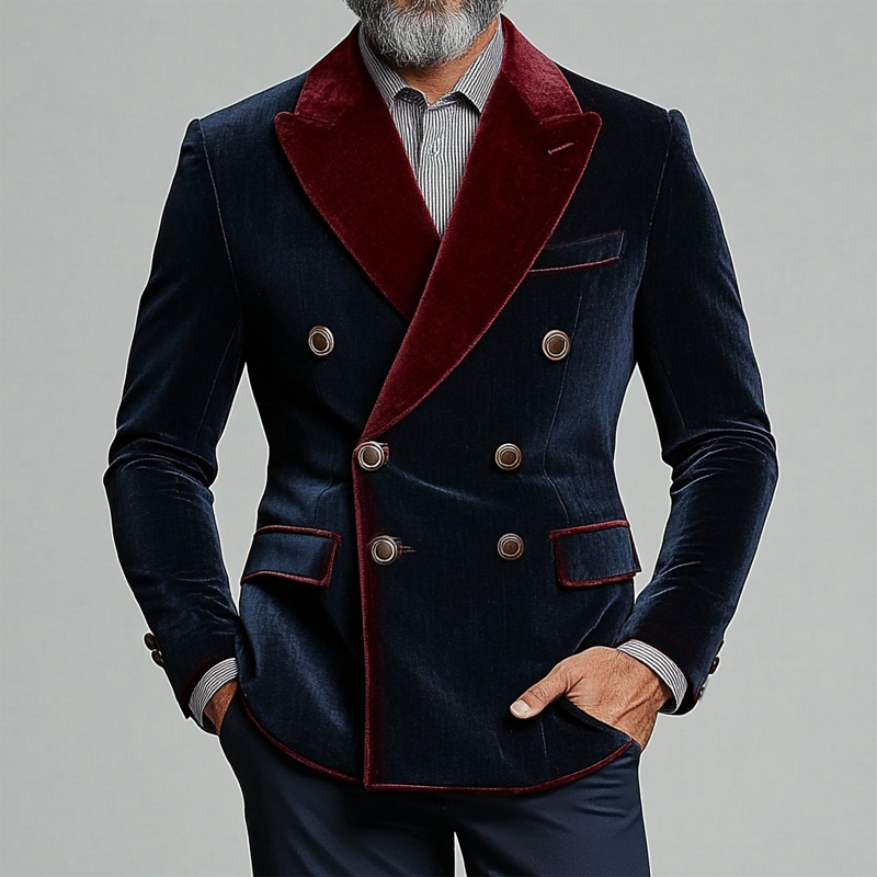 Men's Retro Color Block Velvet Lapel Blazer MTA0480L3X