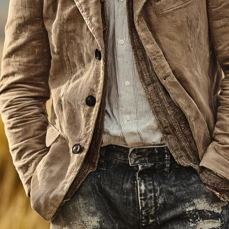 Men's Corduroy Notch Lapel Single Breasted Blazer MTA0133I9Z