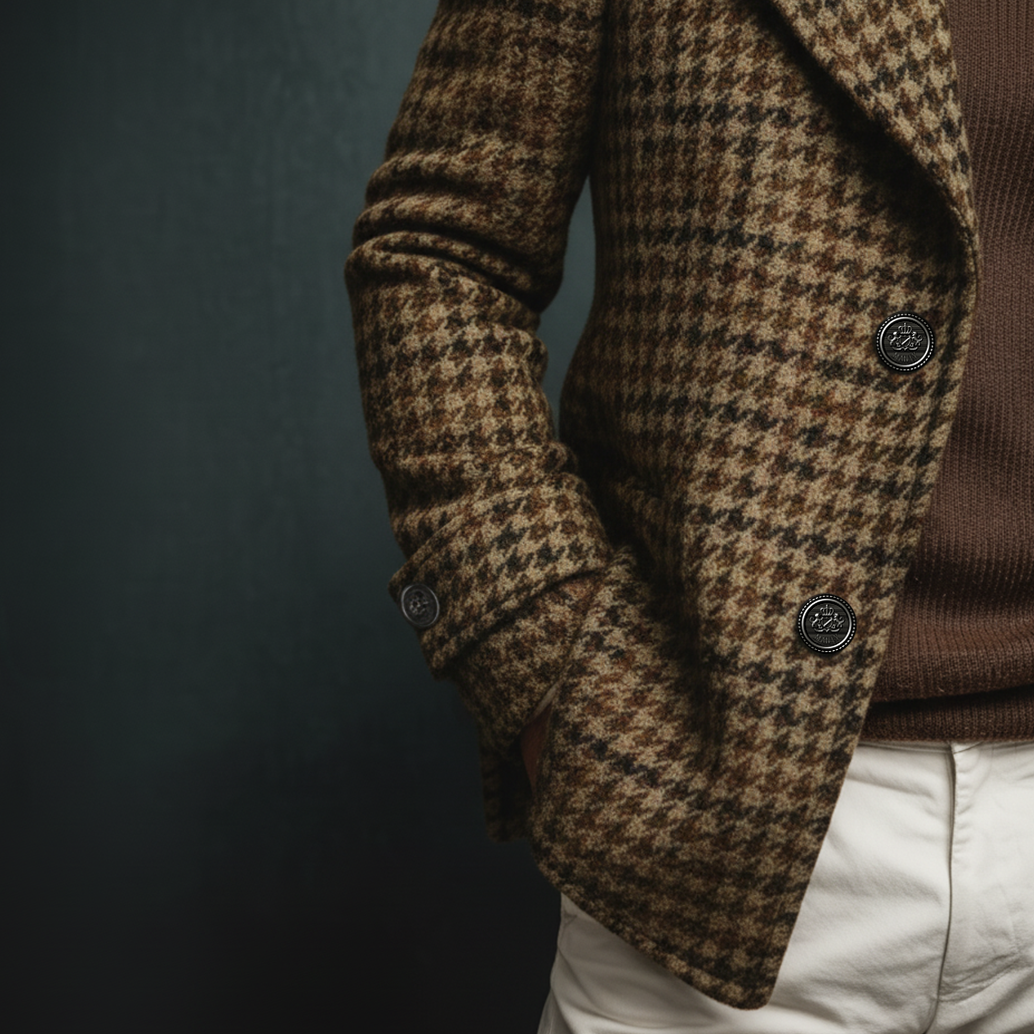 Men's Classic Light Business Imitation Houndstooth Wool Lapel Single-breasted Jacket MTA1081J2K