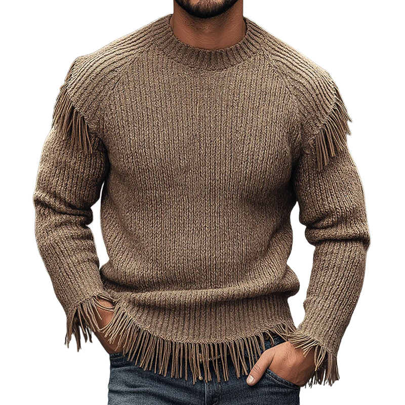 Men's Retro Casual Knitted Tassel Pullover Sweater  MTA2912J7TO