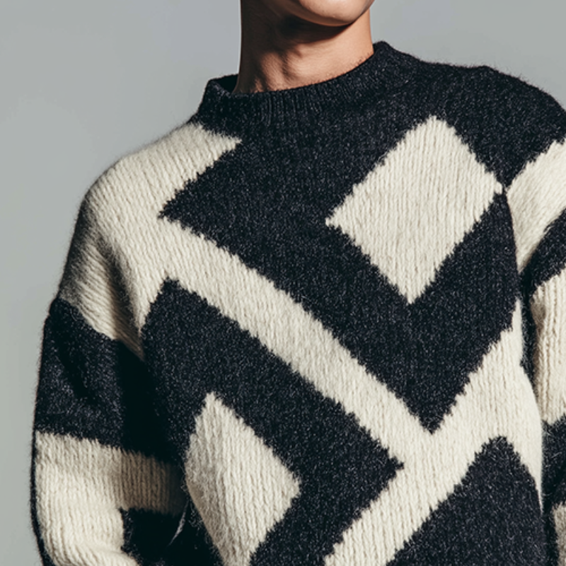 Men's Retro Casual Geometric Knitted Crew Neck Pullover Sweater MTA1728J2TO