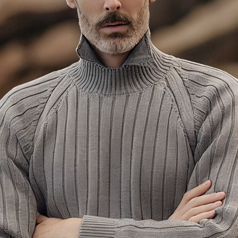 Men's Solid Striped Long Sleeve Knitted Sweater MTA1098I0Z