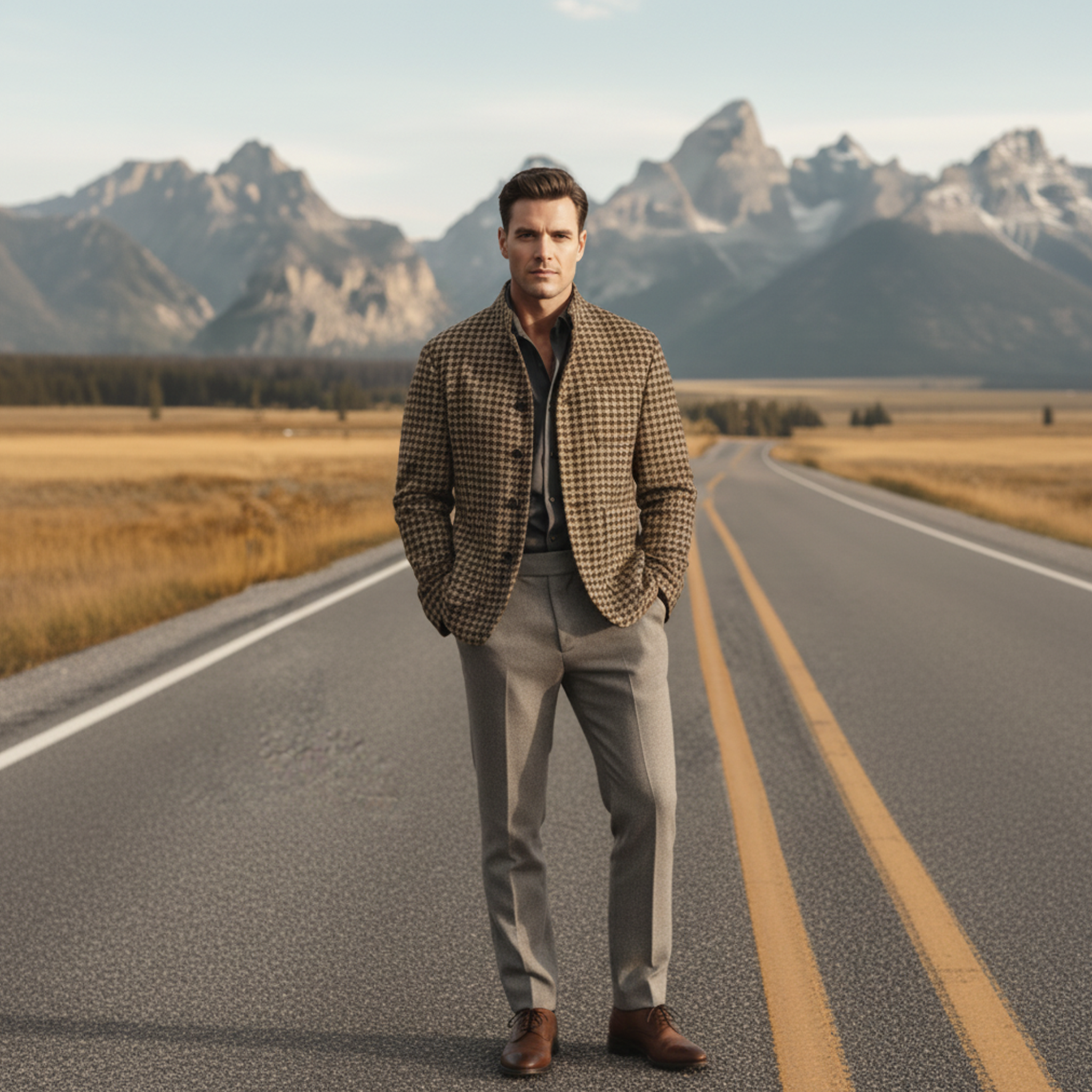 Men's Classic Retro Stand Collar Faux Houndstooth Wool Jacket MTA2505I3K