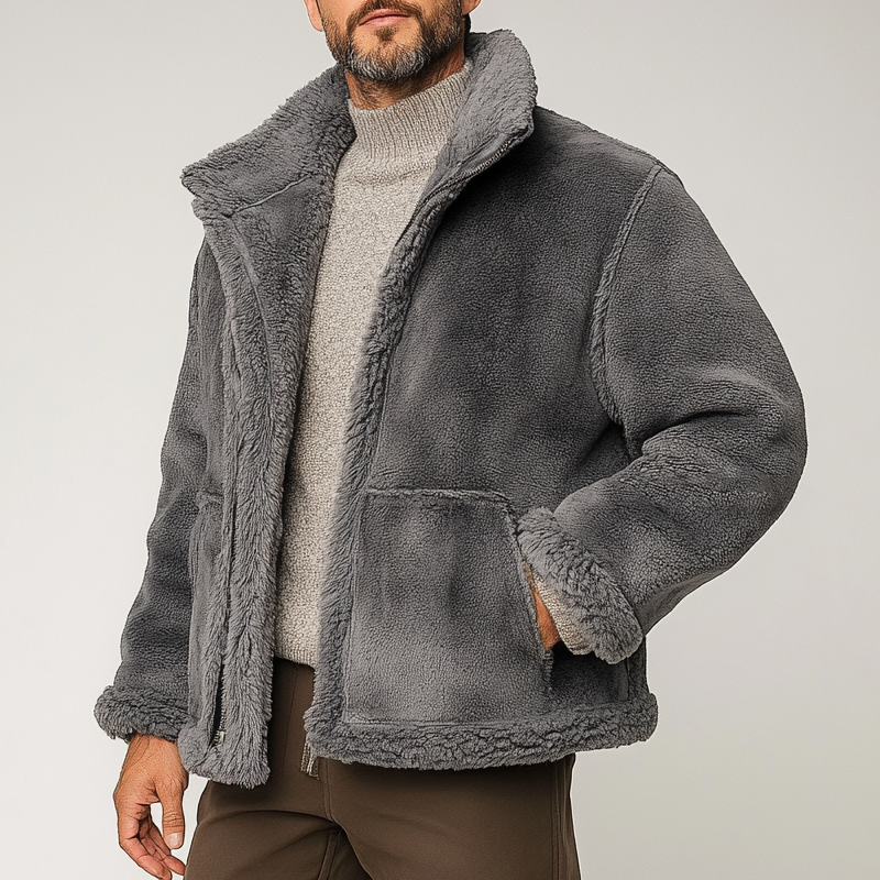 Men's Retro Western Cowboy Style Solid Color Fleece Collar Jacket MTA1591K3X