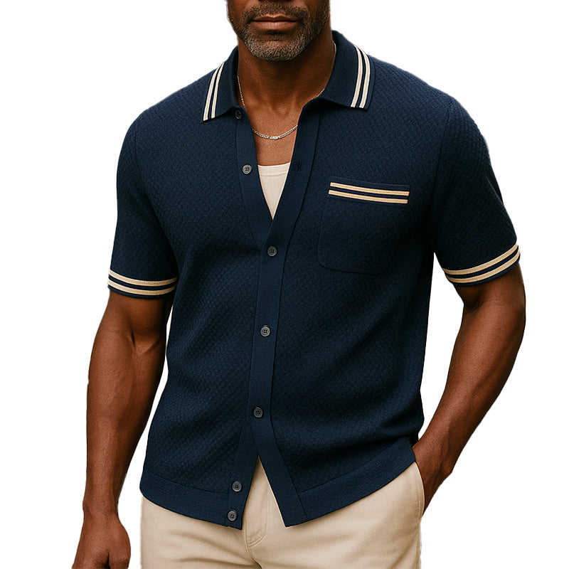 Men's Summer Breathable Textured Fabric Short-Sleeved Sports Shirt MTA2675E6P