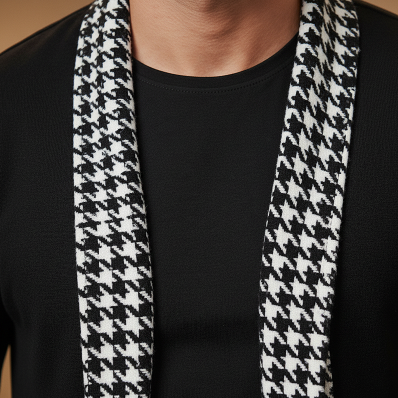 Men's Autumn Fashion Houndstooth Stitching Imitation Cashmere Open Cardigan MTA1669J0P